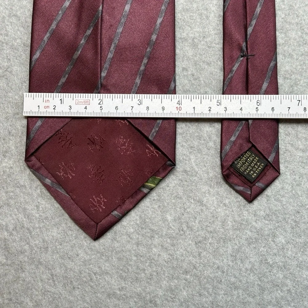 Vintage Anne Klein Men Silk Tie USA Red Floral Botanical Striped Necktie 56x3.75